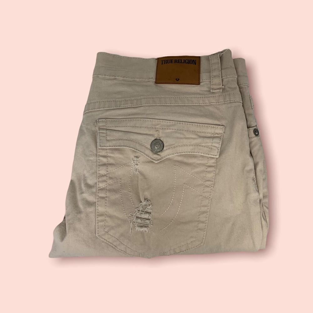 True Religion Geno Relaxed Slim Cream Pants 38 Waist 40 Length 33